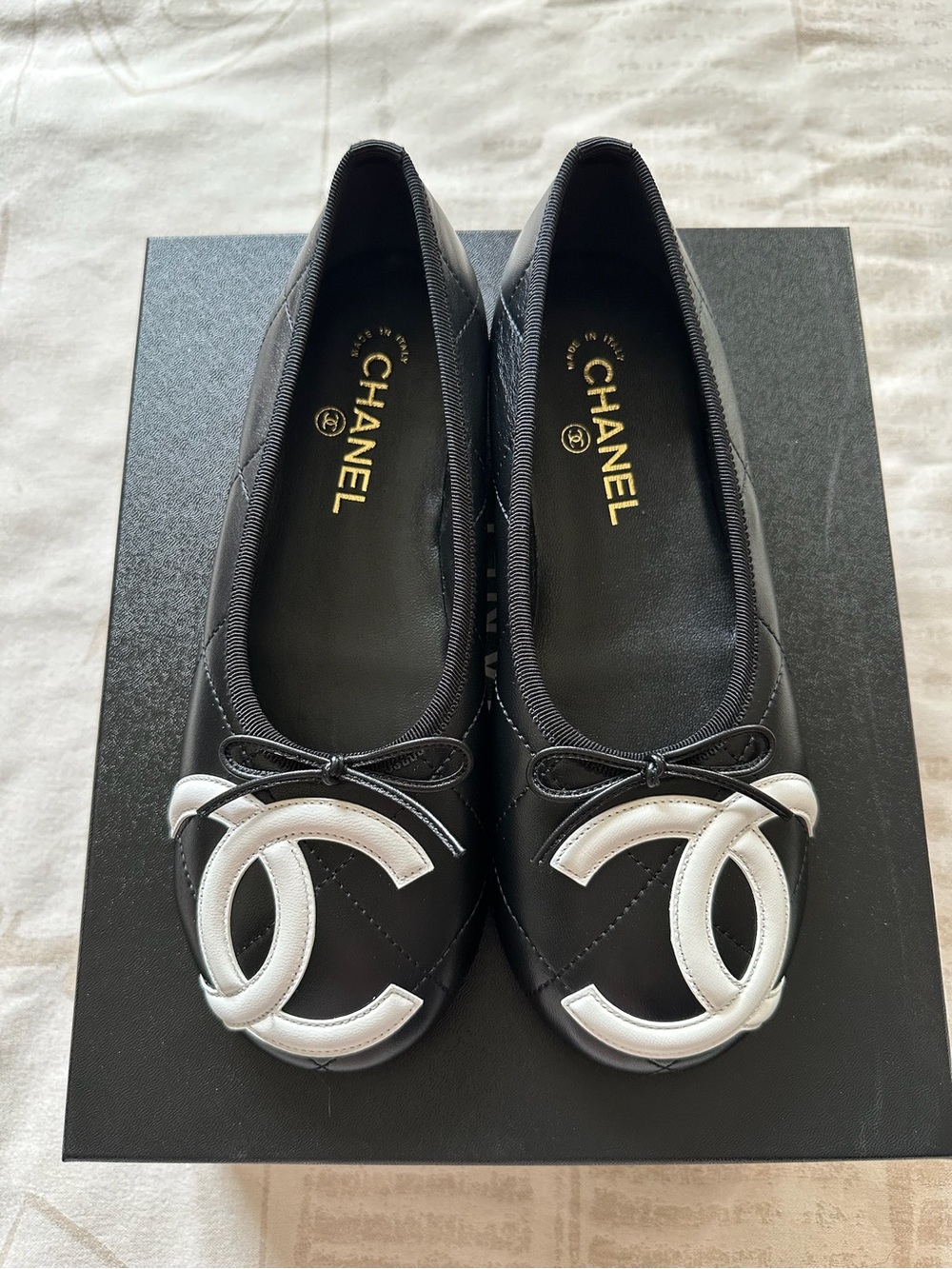 CHANEL 26M Coco Beach Cambon Quilted Leather Ballet Flats black size 39